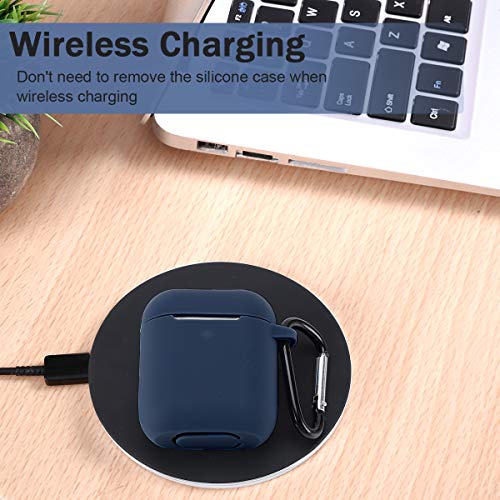 Funda AirPods Silicona Compatible con AirPods 2 & 1, KOKOKA Fundas Protectora de Silicona para AirPods [LED Frontal Visible][Funciona con Carga inalámbrica] con Correa Anti Pérdida-Azul Medianoche