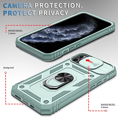 Funda Compatible con iPhone 11 Pro 5.8,Carcasa Cubierta de cámara Deslizante Proteger 360 Full Protección Anillo Soporte Bumper Case Cover,Verde