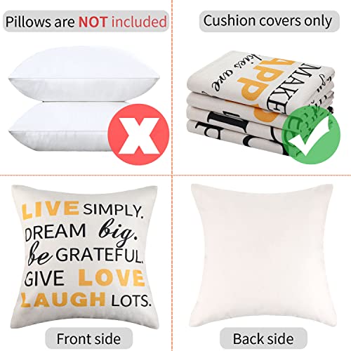 Funda de Cojín 45x45 Cojín de Sofá 4 Cojines de Lino para Cojín Decorativo Al Aire Libre Canape Letra Inglesa Negro Yamarillo para Sofá Silla Dormitorio Al Aire Libre