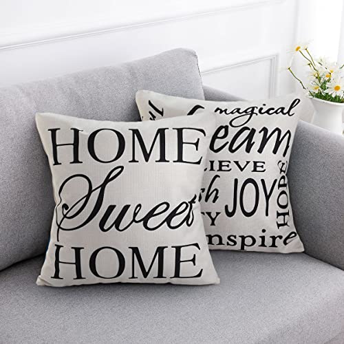 Funda de Cojín 45x45 Cojín de Sofá 4 Cojines de Lino para Cojín Decorativo Al Aire Libre Canape Letra Inglesa Negro Yamarillo para Sofá Silla Dormitorio Al Aire Libre