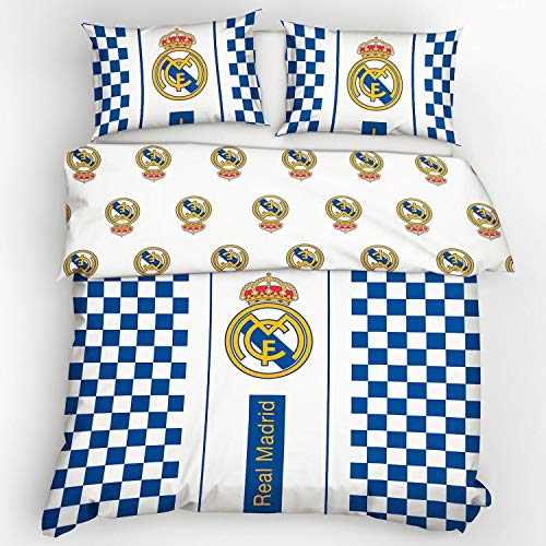 Funda de edredón de Real Madrid CF, diseño a cuadros, de algodón, para cama de matrimonio