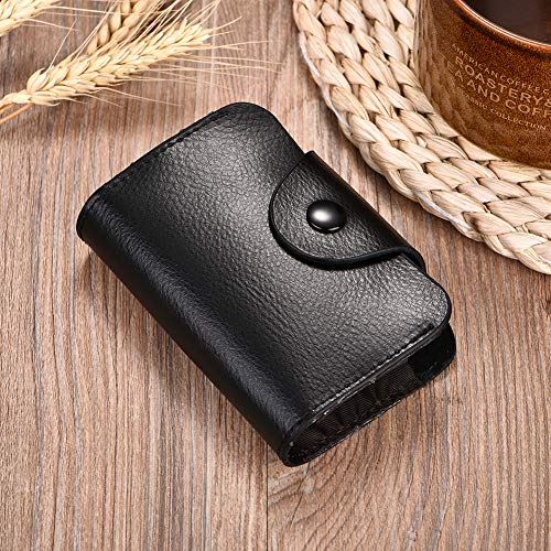 Funda de Tarjeta de CR¨¦dito, Titular de la Tarjeta de CR¨¦dito de Cuero Genuino Tarjeta de CR¨¦dito Cubierta Clip de Dinero, Tarjetero para Hombres y Mujeres, Negro