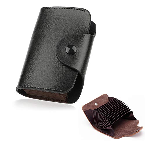 Funda de Tarjeta de CR¨¦dito, Titular de la Tarjeta de CR¨¦dito de Cuero Genuino Tarjeta de CR¨¦dito Cubierta Clip de Dinero, Tarjetero para Hombres y Mujeres, Negro