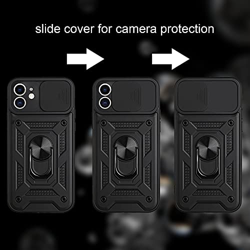 Funda para iPhone 13 Pro, Soporte Giratorio de 360 Grados con Anillo de Dedo + Tapa Deslizante para La CáMara Phone Case una Funda para TeléFono MóVil con Doble Efecto Anti (Negro)