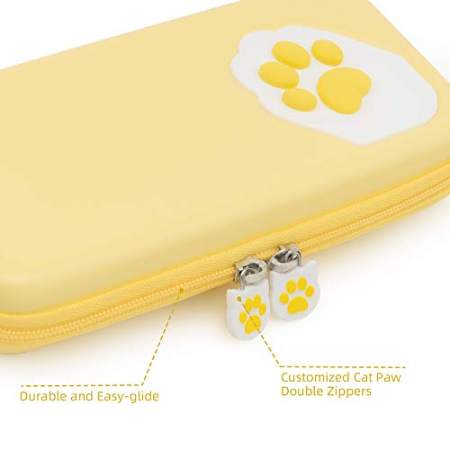 Funda para Nintendo Switch Serie de Garra de Gato, Funda Portátil para Switch con 10 Ranuras para Tarjetas de Juego, Estuche Protector para NS(Amarillo)