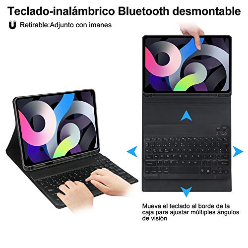 Funda Teclado iPad Air 4, iPad Pro 11 2021/2020/2018 Teclado Bluetooth Desmontable Retroiluminado 7 Colores, Español Ñ Funda con Teclado para iPad Air 4 10.9"/iPad Pro 11" 2021/2020/2018
