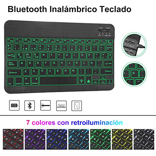 Funda Teclado iPad Air 4, iPad Pro 11 2021/2020/2018 Teclado Bluetooth Desmontable Retroiluminado 7 Colores, Español Ñ Funda con Teclado para iPad Air 4 10.9"/iPad Pro 11" 2021/2020/2018