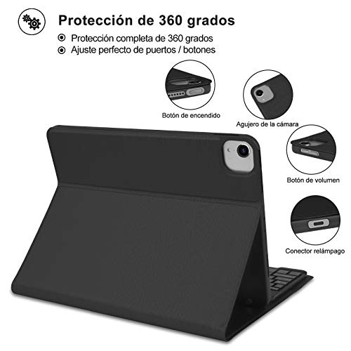 Funda Teclado iPad Air 4, iPad Pro 11 2021/2020/2018 Teclado Bluetooth Desmontable Retroiluminado 7 Colores, Español Ñ Funda con Teclado para iPad Air 4 10.9"/iPad Pro 11" 2021/2020/2018