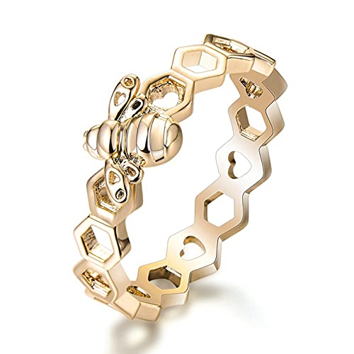 Funming Anillos de abeja de lujo con forma de panal hueco para mujeres y niñas, regalo para cumpleaños, Navidad, el mejor regalo