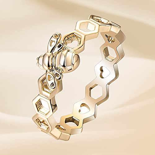 Funming Anillos de abeja de lujo con forma de panal hueco para mujeres y niñas, regalo para cumpleaños, Navidad, el mejor regalo
