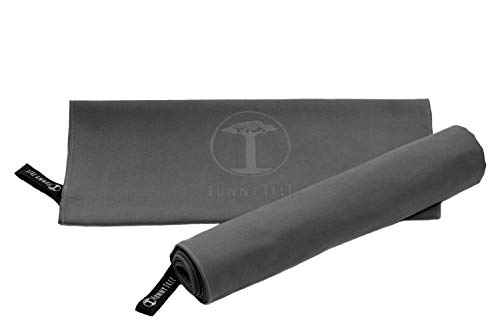 Funny Tree® Toalla de Viaje de Microfibra XXL 100x200 cm (Gris Oscuro), Ultra Ligera, de Secado rápido I Toalla de Fitness Grande Ideal para Sauna Yoga Natación Bienestar Caminata Mochila Viaje Playa