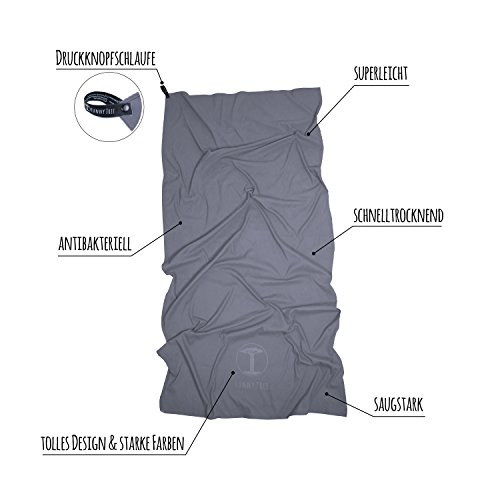 Funny Tree® Toalla de Viaje de Microfibra XXL 100x200 cm (Gris Oscuro), Ultra Ligera, de Secado rápido I Toalla de Fitness Grande Ideal para Sauna Yoga Natación Bienestar Caminata Mochila Viaje Playa