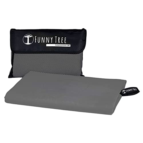 Funny Tree® Toalla de Viaje de Microfibra XXL 100x200 cm (Gris Oscuro), Ultra Ligera, de Secado rápido I Toalla de Fitness Grande Ideal para Sauna Yoga Natación Bienestar Caminata Mochila Viaje Playa