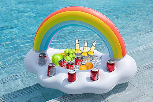 FUNOVA Nube de Arcoíris Hinchable Posavasos colchonetas Flotador Inflable Portavasos Bebida Flotante Ensalada de Fruta Bar de Piscina Accesorios de Fiesta Verano Decoración Niños Adultos
