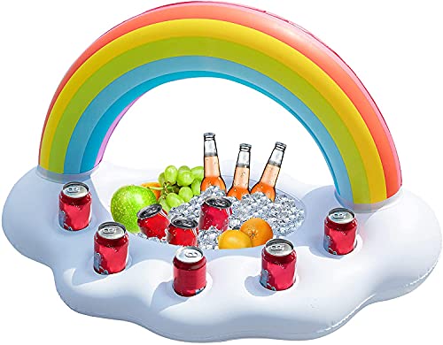 FUNOVA Nube de Arcoíris Hinchable Posavasos colchonetas Flotador Inflable Portavasos Bebida Flotante Ensalada de Fruta Bar de Piscina Accesorios de Fiesta Verano Decoración Niños Adultos