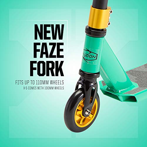 Fuzion X-5 Pro Scooters - Scooter de Truco - Scooter para Principiantes para niños de 8 años en adelante, Calidad Freestyle Kick Scooter para niños y niñas (Verde Azulado)