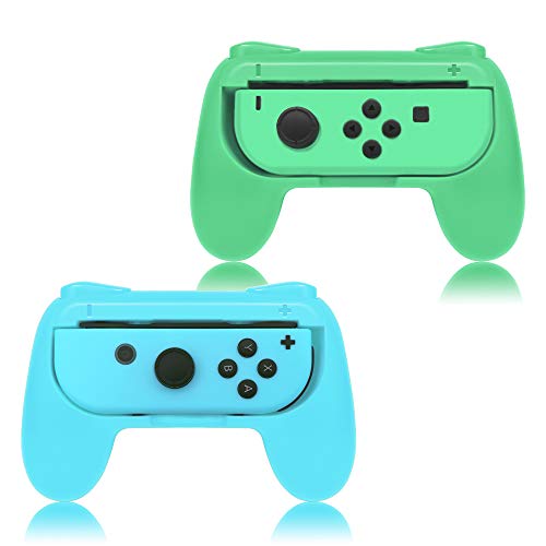 FYOUNG Empuñadura De Controlador Grip Compatible con Joy con para Switch & OLED Modelo, Accesorios De Soporte Mando Cómodo De Superficie De Goma (Paquete De 2) - Verde Claro/Azul