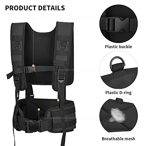 G-raphy Cinturón de Batalla Acolchado Táctico Airsoft con Tirantes Desmontables, Chalecos Tácticos con Almohadillas Cómodas y Arnés Extraíble para Entrenamiento al Aire Libre (Negro)