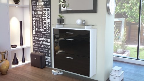 Gabinete para Zapatos Colgante Malea, Cuerpo en Blanco Mate/Frente en Negro de Alto Brillo