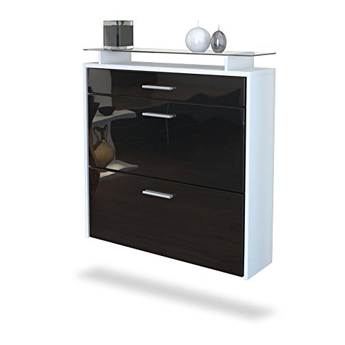 Gabinete para Zapatos Colgante Malea, Cuerpo en Blanco Mate/Frente en Negro de Alto Brillo