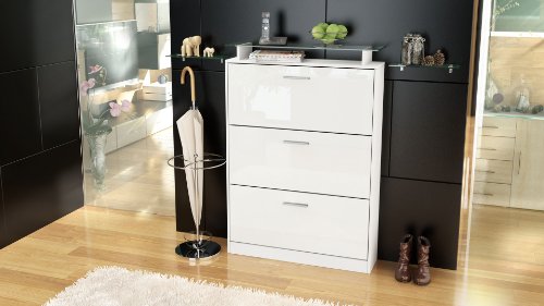Gabinete para Zapatos Loret, Cuerpo en Blanco Mate/Frente en Blanco de Alto Brillo