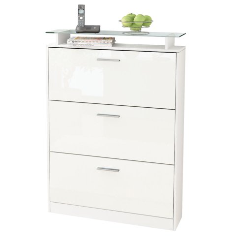 Gabinete para Zapatos Loret, Cuerpo en Blanco Mate/Frente en Blanco de Alto Brillo