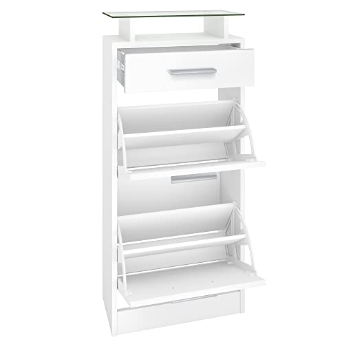 Gabinete para Zapatos Loret V2, Cuerpo en Blanco Mate/Frente en Blanco Mate