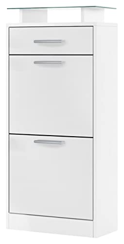 Gabinete para Zapatos Loret V2, Cuerpo en Blanco Mate/Frente en Blanco Mate
