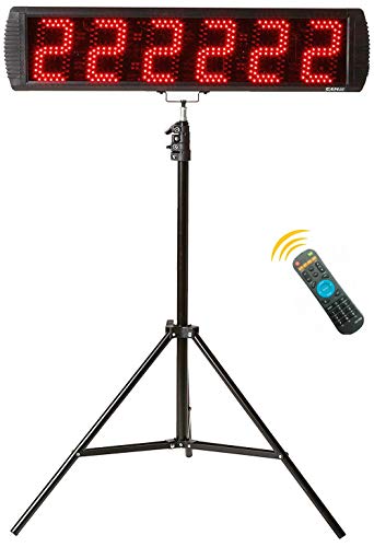 GANXIN Reloj portátil de 5 pulgadas de alto carácter 6 dígitos LED de carrera con trípode para eventos de ejecución, temporizador digital de cuenta regresiva/arriba, por control remoto