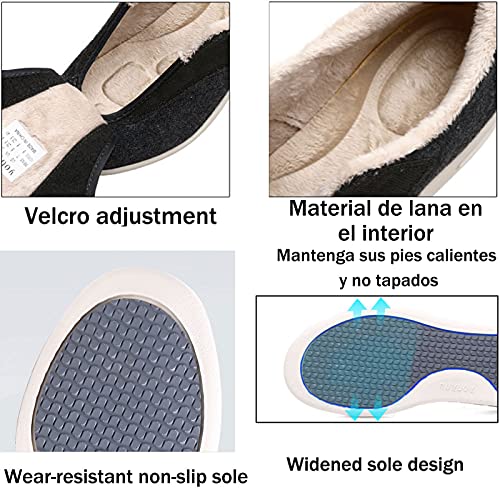 gaoxiao Calzado para Mujer para Pies Hinchados, Zapatillas de Estar por casa Zapatos Diabéticos, Ajustables Extra Ancho Plantar Calzado Ortopédico para Ancianos(Size:2E 38,Color:Gris)