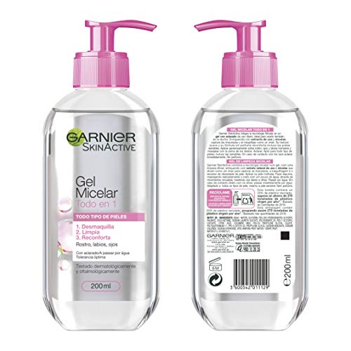 Garnier Skin Active - Gel Micelar Desmaquillante para Pieles Normales, Todo en Uno, 200 ml