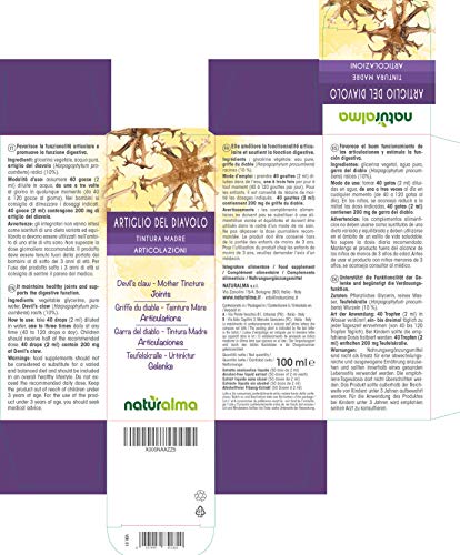 Garra del diablo o Harpagófito (Harpagophytum procumbens) raíces Tintura Madre sin alcohol Naturalma | Extracto líquido gotas 100 ml | Complemento alimenticio | Vegano