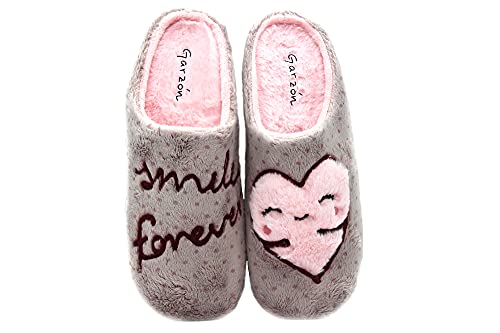 Garzón - 7329.275 Rosa - Zapatilla Pantufla de IR por casa, Chinela Destalonada, Smile Forever, corazón, para: Mujer Color: Rosa Talla:37