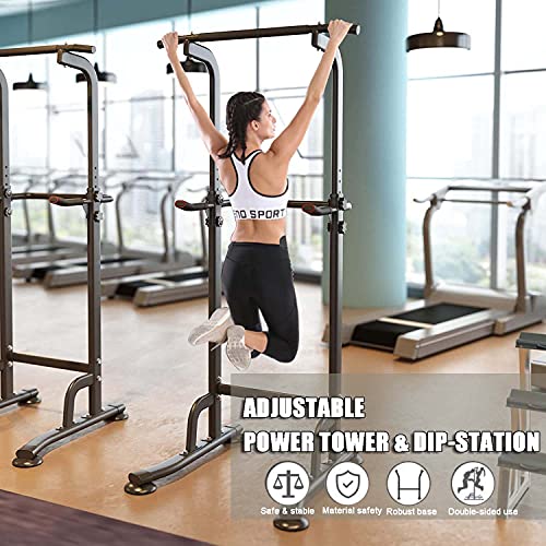 GASLIKE Estación de Dominadas, Power Tower Altura Ajustable, Barra de Tracción para Equipos de Entrenamiento de Fuerza de Gimnasio en Casa, Asas para Flexiones, Capacidad de Peso de 200 kg,Negro