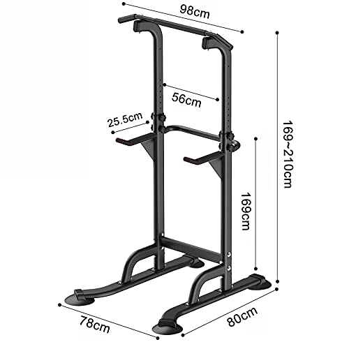 GASLIKE Estación de Dominadas, Power Tower Altura Ajustable, Barra de Tracción para Equipos de Entrenamiento de Fuerza de Gimnasio en Casa, Asas para Flexiones, Capacidad de Peso de 200 kg,Negro
