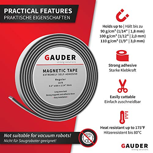 GAUDER Cinta Magnética Extremadamente Autoadhesiva | Tiras Magnéticas | Cinta Magnética