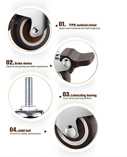 GBL Ruedas para Muebles Pesados con 2 Freno + Tornillos - 50mm M10x25 Hasta 200kg - 4 Ruedas que No Dejan Marcas de Alta Resistencia - Ruedas Giratorias para Palets Engomadas