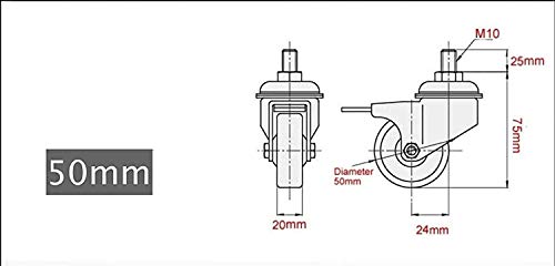 GBL Ruedas para Muebles Pesados con 2 Freno + Tornillos - 50mm M10x25 Hasta 200kg - 4 Ruedas que No Dejan Marcas de Alta Resistencia - Ruedas Giratorias para Palets Engomadas