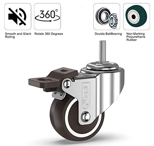 GBL Ruedas para Muebles Pesados con 2 Freno + Tornillos - 50mm M10x25 Hasta 200kg - 4 Ruedas que No Dejan Marcas de Alta Resistencia - Ruedas Giratorias para Palets Engomadas
