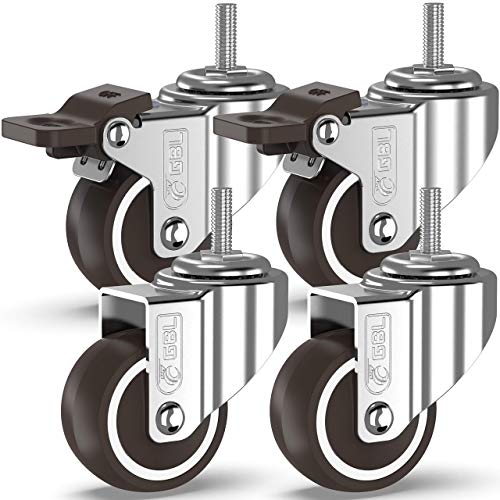 GBL Ruedas para Muebles Pesados con 2 Freno + Tornillos - 50mm M10x25 Hasta 200kg - 4 Ruedas que No Dejan Marcas de Alta Resistencia - Ruedas Giratorias para Palets Engomadas