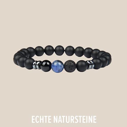 GD GOOD.designs EST. 2015 Pulsera de cuentas de chakra de cuentas de piedra natural de ónix, pulsera de bolas con cuentas de jaspe para Hombre, Azul, 16 centimetros