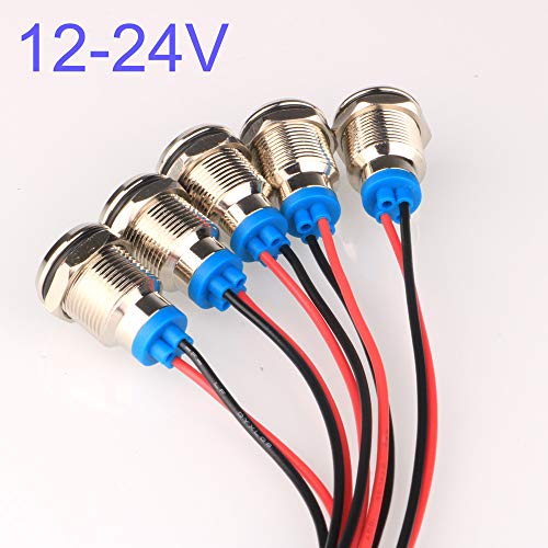 Gebildet 5 Pcs 12mm 12/24VCC LED Luz Indicadora de Metal Impermeable láMpara de Señal Piloto Tablero Direccional Coche Camión Barco con Cable
