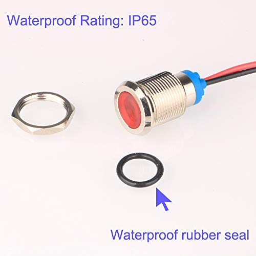 Gebildet 5 Pcs 12mm 12/24VCC LED Luz Indicadora de Metal Impermeable láMpara de Señal Piloto Tablero Direccional Coche Camión Barco con Cable