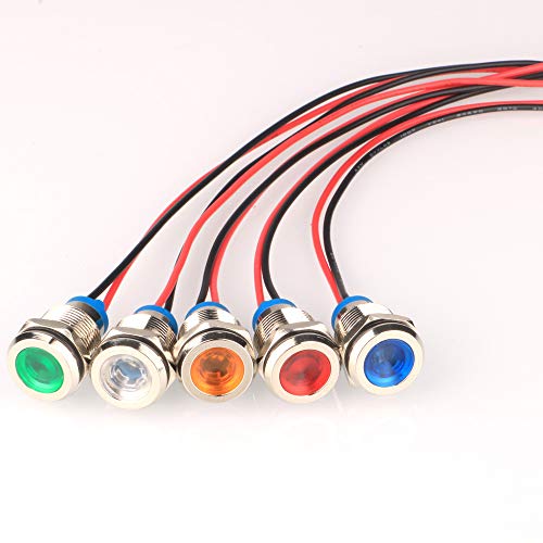 Gebildet 5 Pcs 12mm 12/24VCC LED Luz Indicadora de Metal Impermeable láMpara de Señal Piloto Tablero Direccional Coche Camión Barco con Cable