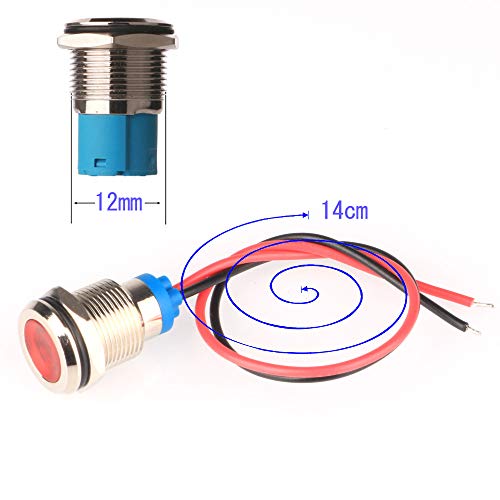 Gebildet 5 Pcs 12mm 12/24VCC LED Luz Indicadora de Metal Impermeable láMpara de Señal Piloto Tablero Direccional Coche Camión Barco con Cable
