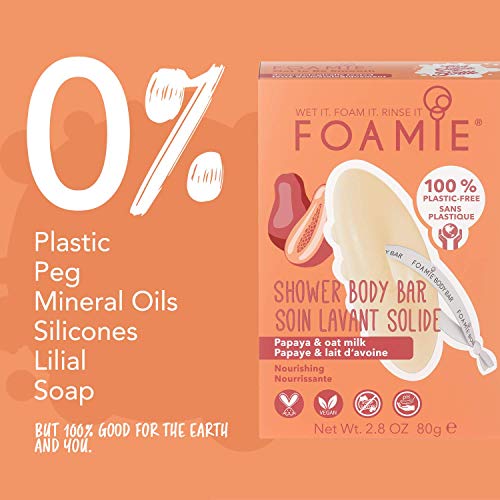 Gel de ducha 2 en 1 solido Foamie para todo tipo de piel Con papaya y leche de avena que hidrata intensamente la piel 100% vegano y sin plástico 80 g