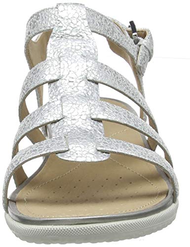 Geox D Sandal Vega A, Sandalias con Punta Abierta Mujer, Plateado (Silver C1007), 38