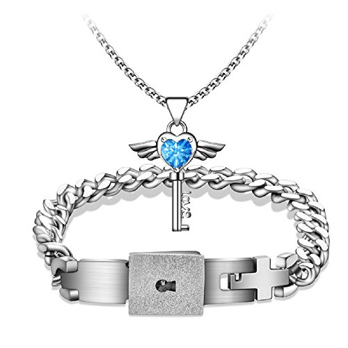 GER Las parejas pulseras amantes concéntricos cerradura clave colgante de joyas de Acero de titanio