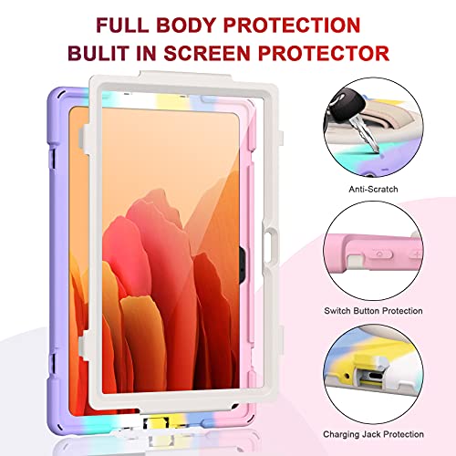 Gerutek Funda Anticaída para Samsung Galaxy Tab A7 10.4" (T500/T505T507), con Protector Pantalla, Rugosa con Soporte Rotación, Correa de Mano/Hombro, Funda Antichoque para Galaxy Tab A7, Rosa Colorido