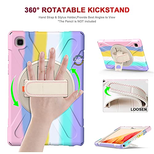 Gerutek Funda Anticaída para Samsung Galaxy Tab A7 10.4" (T500/T505T507), con Protector Pantalla, Rugosa con Soporte Rotación, Correa de Mano/Hombro, Funda Antichoque para Galaxy Tab A7, Rosa Colorido